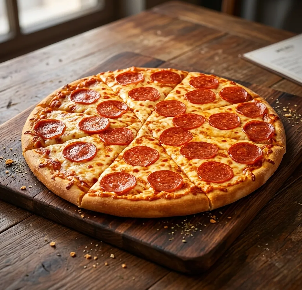 Pepperoni Pizza at My Pizza Winnipeg - halal marinated chicken with green peppers and onions on a hand-stretched crust