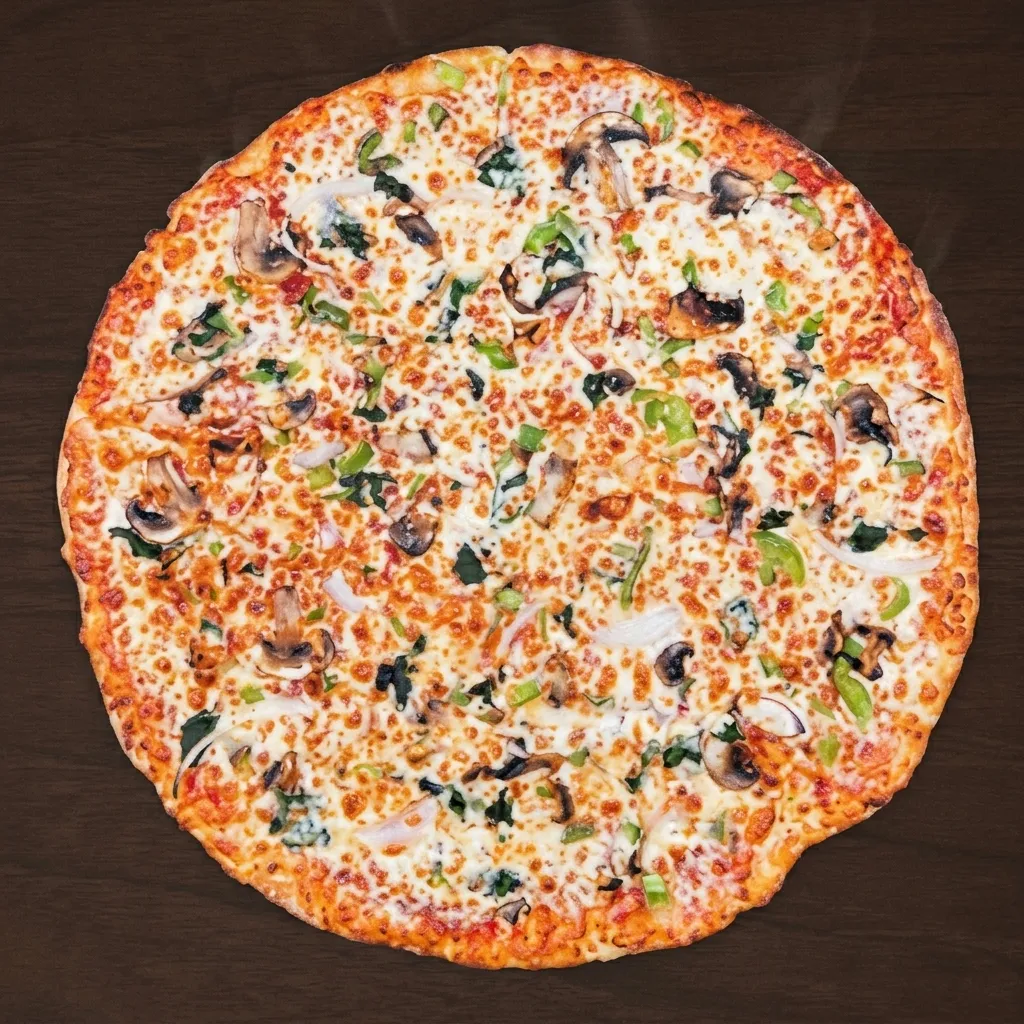 Veggie Pizza at My Pizza Winnipeg - vegetarian halal pizza loaded with mushrooms, peppers, onions and cheese