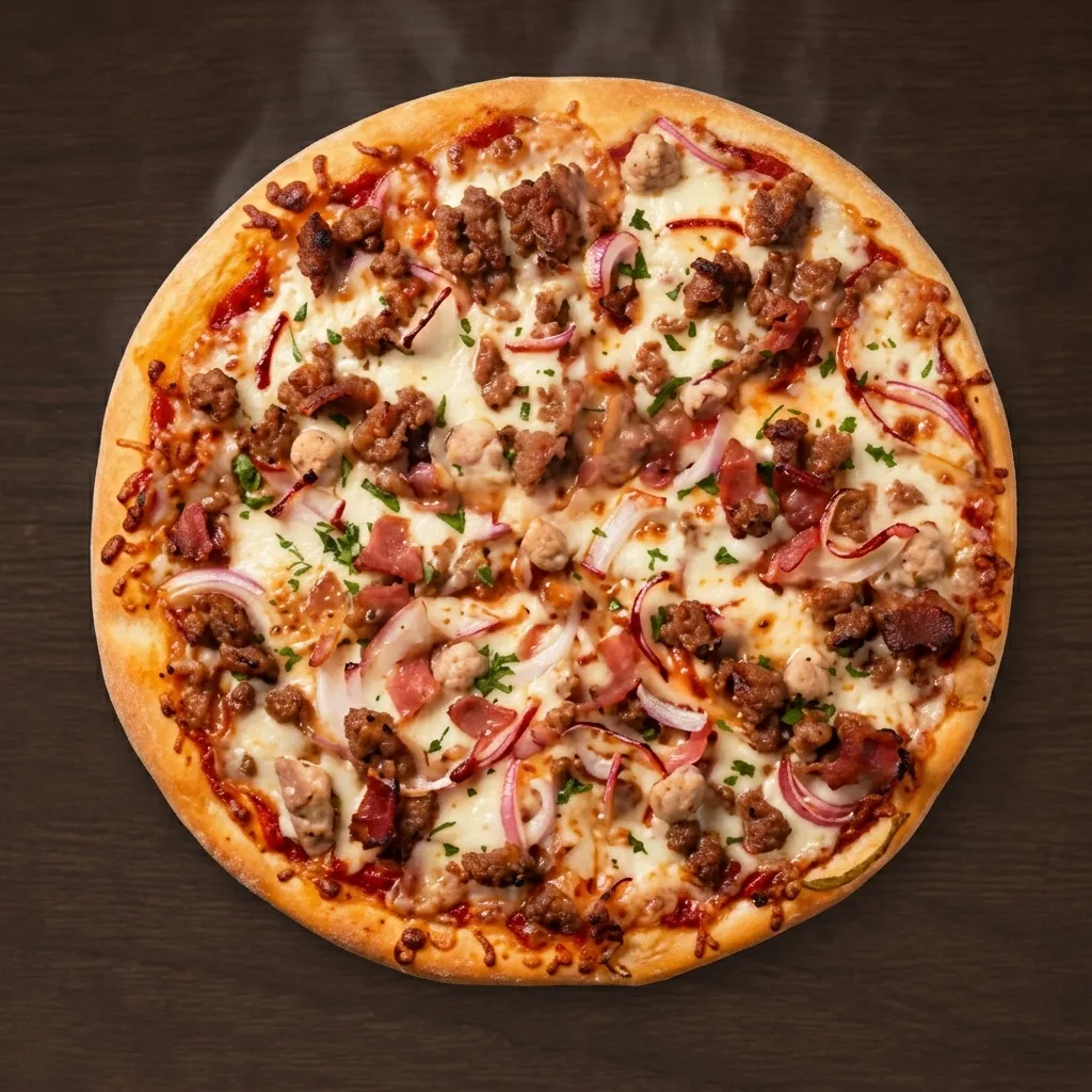Meat Lovers Pizza at My Pizza Winnipeg - 16-inch halal pizza with salami, pepperoni, ground beef, chicken and ground beef