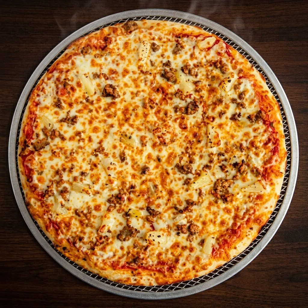 Hawaiian Pizza at My Pizza Winnipeg - 16-inch halal Hawaiian pizza with ground beef and pineapple